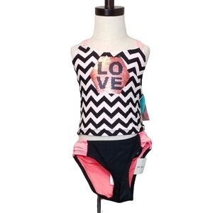 NEW NWT Breaking Wave Girl Size 4 Coral Black Chevron Sequins Bikini Swimwear